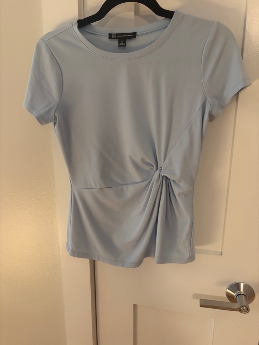 ⭐️INC International Concepts Pale Blue Twist-Waist Short Sleeve Top